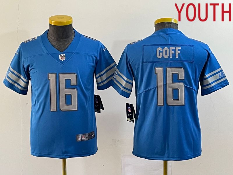 Youth Detroit Lions #16 Goff Blue 2023 Nike Vapor Limited NFL Jersey style 1